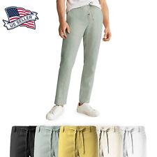 Mens Premium Soft Linen Pants Wrinkle Resistant Flat Front Classic Slacks picture
