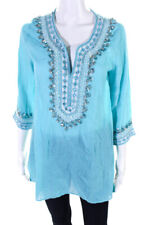 Calypso Saint Barth Womens Beaded Long Sleeved Tunic Blue Silver Tone Size XS picture