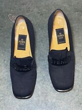 Vintage 1990s Fendi Leather Loafer Heels Shoes Size 36 Made in Italy picture