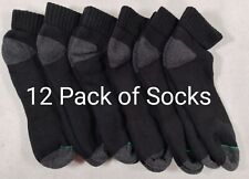 Burlington Men's Comfort Athletic Thick Quarter Socks 12 pairs Large 6-12 Black picture