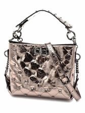 Genuine Leather Handbag/Metallic/Top Handle/Studded Quilted Crinkled Leather picture