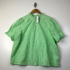 J. Crew Size 2x Smocked Puff Sleeve Top in Eyelet Green (NWT) picture