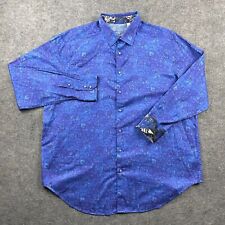 Robert Graham Shirt 1XLT Blue Button Floral All Over Cotton Stretch Flip Cuff picture