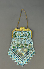 Antique Mandalian Mfg Co. Art Deco Mesh Purse Turquoise + Gilt Jeweled c. 1920’s picture
