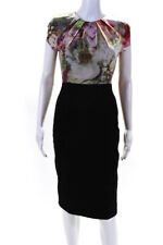 Ted Baker Womens Pleated Floral Ponte Cap Sleeve Sheath Dress Pink Black Size 4 picture