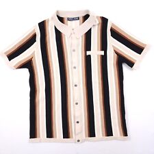 PJ Paul Jones Button Up Shirt Mens Size L Beige Striped Short Sleeve Casual picture