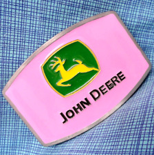 John Deere Logo Belt Buckle Lady Farmer Daughter Pink Green Vintage 90s  .MMR663 picture