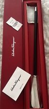 Brand New Salvatore Ferragamo Black Leather/Engraved Metal Shoe Horn In OEM Box picture