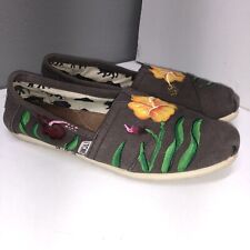 Toms Womens 8 Haiti Artists Collective Floral Print Gray Canvas Slip On Colorful picture