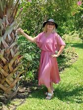 Vintage 70s Maxi Dress Small Pink Crochet Bodice V Neck Cascading Split Sleeves picture