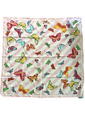 Tiffany & Co 34 x 34 Silk Scarf Pink White Stripe Butterflies Vintage Never Used picture