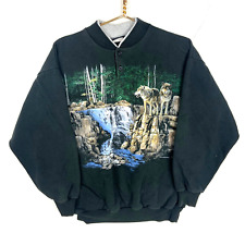 Vintage Wolf Wildlife Sweatshirt Henley Large Art Unlimited Black 90s picture