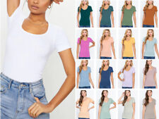 Women's Basic T-Shirt Scoop Neck Cotton Short Sleeve Solid Knit Plain Top Fitted picture