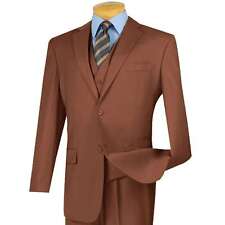 VINCI Men's Cognac 3 Piece 2 Button Classic Fit Suit NEW w/ Matching Vest picture