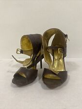 F24 Women Sexy High Heels Brown Patent Sandals Clubwear Size 10 picture