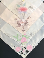 🏞 LOT of 4 vintage silk embroidered Handkerchiefs LACE Wedding Bridal Heirloom. picture