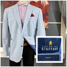 Stafford Blazer Mens 48R Slim Fit Sport Jacket Cotton Stretch Heathered Blue picture