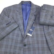 $895 Hart Schaffner Marx Gray & Blue Plaid Wool Suit Mens Size 42S X 36 picture