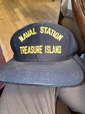 Vintage Treasure Island Naval Station Navy Hat Cap USA New Era Baseball Black picture