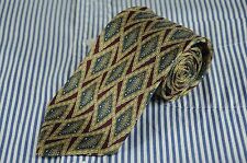 Joseph Abboud Men's Tie Burgundy Green & Gold Geometric Printed Silk Necktie  picture