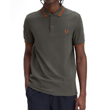 Fred Perry Men's Short Sleeve M3600 Twin Tipped Polo Shirt Field Green/Nutflake picture