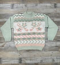 Vintage Picket And Post Sweater Womens Large Green Floral Zig Zag Print Pullover picture