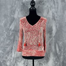 Lucky Brand Women's Pink Floral Paisley Sheer Tasseled Blouse Size Small picture