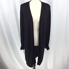 Joseph A Open Front Duster Cardigan Womens Size Large Ruffle Sleeve Cuffs Black picture