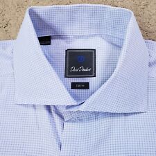 David Donahue Shirt Men 16 32/33 Blue Grid Geometric Trim Fit Long Sleeve picture