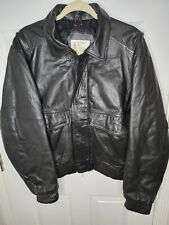 Vintage London Fog Men’s Size 42 Regular Black Leather Jacket Quilt Lined Bomber picture