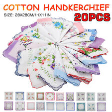 20Pcs Vintage Floral Flowers Bird Handkerchief Cotton Square Hanky Ladies Women picture