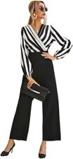 Womens full Sleeve Casual v Neck Belted Wide Leg Formal Rompers Jumpsuits ( M ) picture