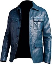 Men,s Blue Jacket Cowhide Leather Outerwear Soft Slim Fit coat Casual Fashion picture