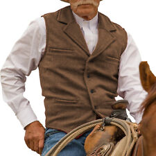 Mens Cowboy Vest Tweed Retro Vintage Herringbone Farmer Casual Waistcoat picture