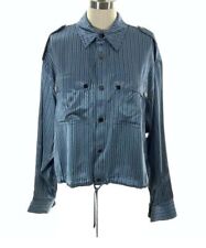 MSRP $495 Ramy Brook Blue Stripe Lurex Lia Button-Up Jacket Blue Size XS NWOT picture