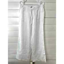 JNY Jones New York 100% Linen Wide Leg White Pants Drawstring Pocket White Sz L picture