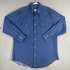 Vintage Wrangler Shirt Mens XLT Blue Denim Pearl Snap Western Cowboy Rodeo EUC picture