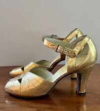 1930s Metallic Gold Heels | Vintage Antique 30s Flapper Dancing Shoes 5.5-6 picture