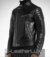 Men's Biker Black Genuine Leather Slim-fit Jacket Stylish Motorcycle Outerwear picture
