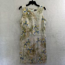 Izod Silk Maxi Dress Womans 14 Floral Beige Sleeveless Zip Round Neck Midi picture