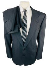 Perry Ellis Mens 44R Black Stripe USA Wool 2 Piece Suit With Dress Pants 38x32 picture