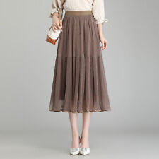 Women Fairy Solid Color Tulle Skirt Elastic Waist Midi A-line Mesh Skirt picture