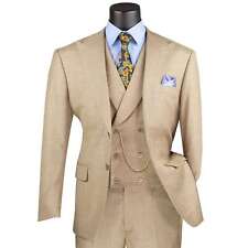 VINCI Men's Taupe Textured 3pc Modern Fit Suit w/ Adjustable Waistband NEW picture