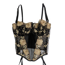 Presence Vintage Black & Cream Sheer Floral Embroidered Corset with Garters 34D picture