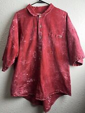 Vintage FRANK Heavy Cotton Short Sleeve Button Up Shirt Red Dyed USA L Large picture