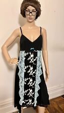 Vtg empire waist dress Black With Floral Embroidery Panel & Lace M By MARI picture
