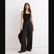 Madewell Womens 2 Harlow Wide Leg Pants Linen Blend Black NG521 picture