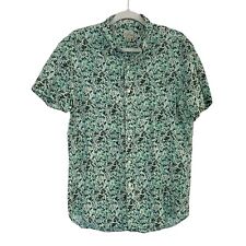 J Crew Shirt Mens Medium Green Linen Floral Tropical Surf Beach Bum Button Up picture