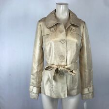HALOGEN - WOMEN'S SMALL - GOLD/IVORY METALLIC BUTTON BELTED LINED JACKET picture