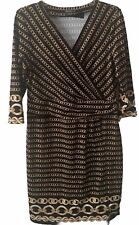 J Mclaughlin Dress Sz L Catalina Cloth Sheath 3/4 Sleeve Black Gold Chain Link picture